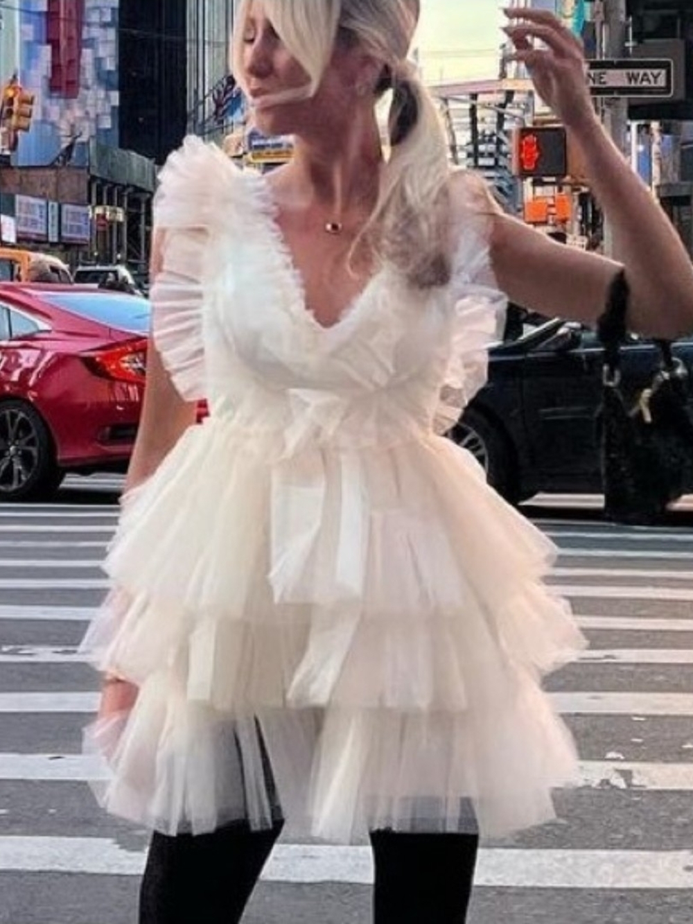 Ivory Ruffled Tulle Tiered Mini Dress By MABLE